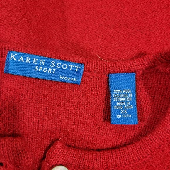 Karen Scott Vintage 100% Wool Embroidered Christmas Sweater Cardigan - Picture 2 of 5